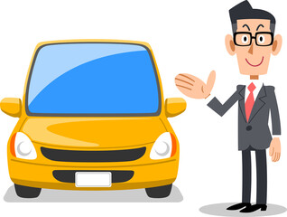 Obraz premium 笑顔で車を勧めるビジネスマン 