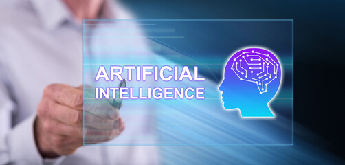 Man touching an artificial intelligence concept