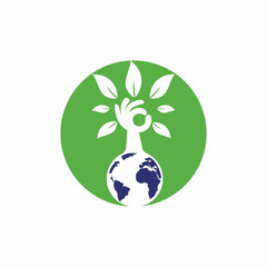 Globe and hand tree vector logo design. Ecology and sustainable concept. 