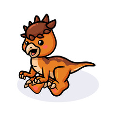 Cute little pachycephalosaurus dinosaur cartoon