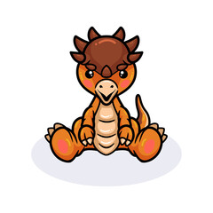 Cute little pachycephalosaurus dinosaur cartoon sitting