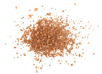 Top view of instant coffee grains isolated on a white background