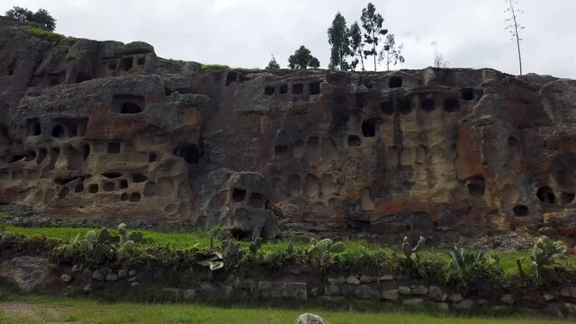 Panoramic View Of Ventanillas de Otuzco In Ba&ntilde;os del Inca Near Cajamarca City In Peru. pan left