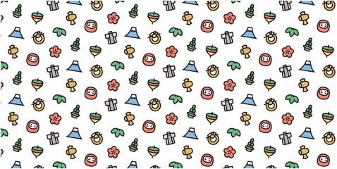 Japanese New Year icon pattern background for website or wrapping paper (Color icon version)