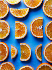 
Orange slices against blue background