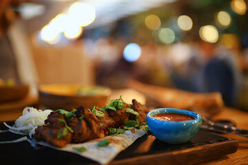 table setting in restaurant dinner abstract view interior hotel