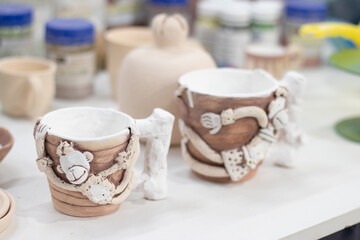 finished clay products in the workshop