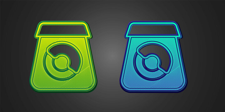 Green And Blue Online Ordering And Fast Food Delivery Icon Isolated On Black Background. Vector