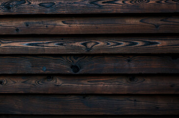 Banner. Raw wood wall background. Brown wooden board fence. Grunge texture. Flat lay mockup design. Horizontal line. Countryside backyard security exterior. Scandinavian, chalet or rustic style. DIY