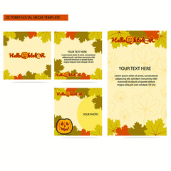 set of social media template with leaf for hallowen theme, consist of feed, twitbon, story