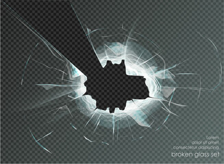 hole broken glass on transparent background