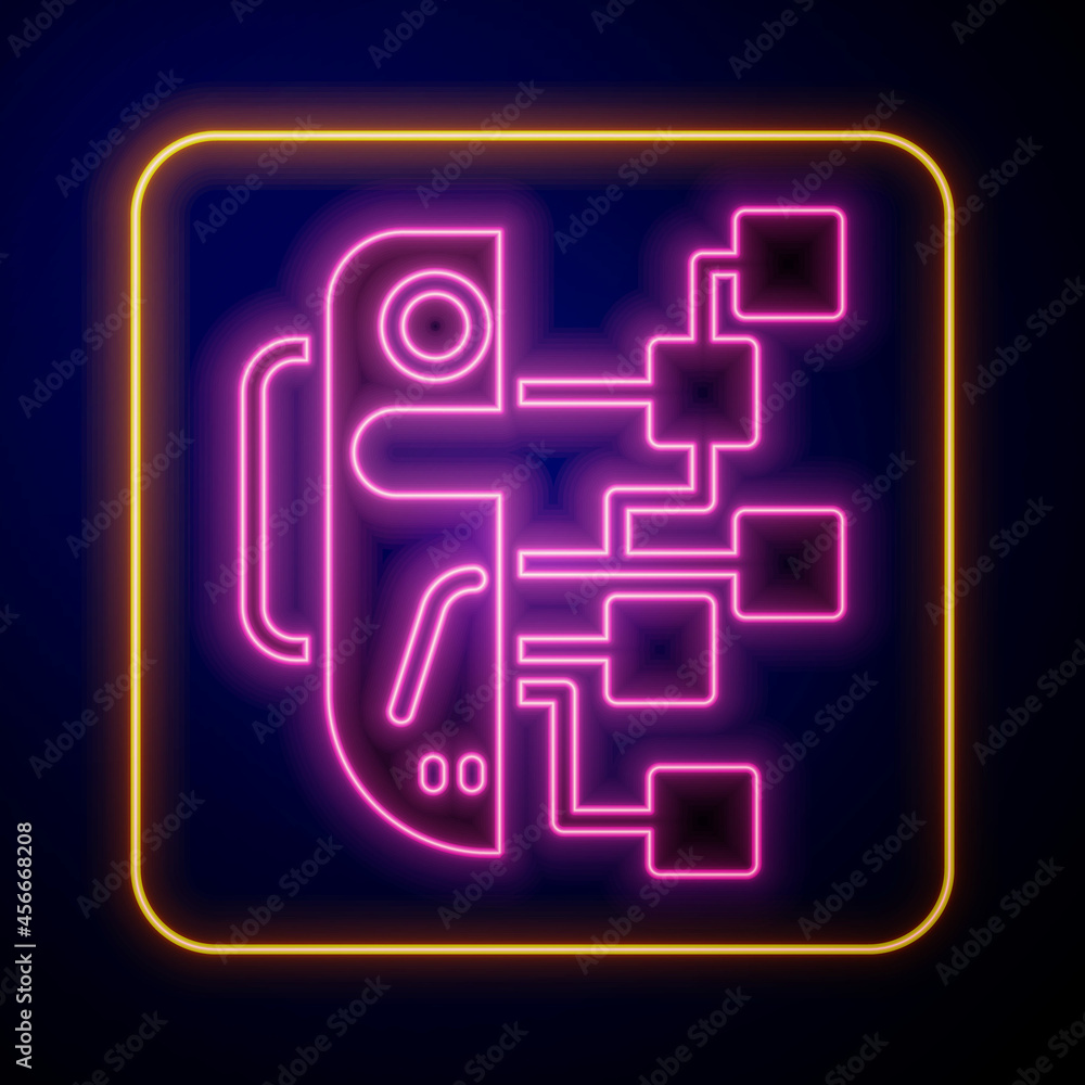 Poster glowing neon humanoid robot icon isolated on black background. artificial intelligence, machine lear