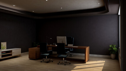 3d office minimalist room with wooden design interior