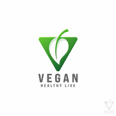 Vegan Letter V Symbol Logo - Vegetarian and Healthy Food or Nature Food Logo Template