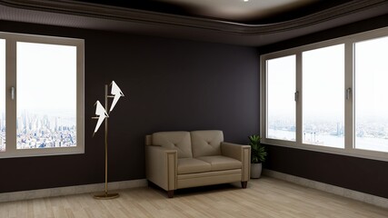 minimalist living room with 3d design interior with sofa