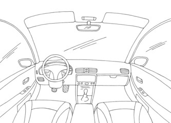 Car interior graphic black white sketch illustration vector