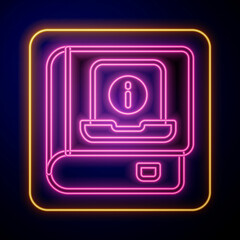 Glowing neon User manual icon isolated on black background. User guide book. Instruction sign. Read before use. Vector