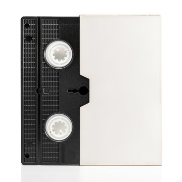 VHS cassette package.  Blank Video cassette case mockup. Isolated. Clean Video Home System standard cassette cover box. Analog movie cassette