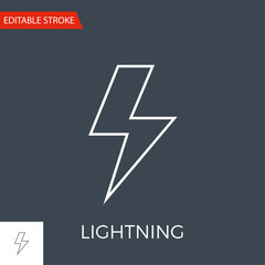 Lightning Vector Icon. Thin Line Vector Illustration. Adjust stroke weight - Expand to any Size - Easy Change Colour - Editable Stroke