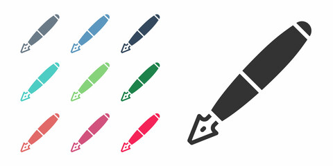Black Fountain pen nib icon isolated on white background. Pen tool sign. Set icons colorful. Vector