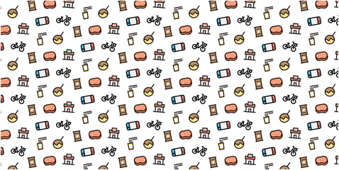 Japanese Modern Culture Icon pattern background for website or wrapping paper (Color icon version)