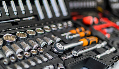 Toolkits put up for sale in a hardware store