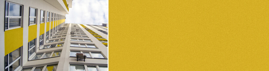 facade of an apartment building with air conditioning. bottom view. Granular place to insert text....