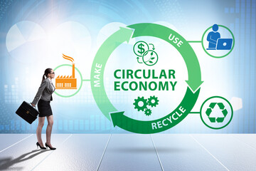Concept of circular economy with businesswoman
