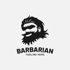 Barbarian Bearded Man Head Logo Design Template. Suitable for Sport Fashion Apparel Clothing or Other Business in Vintage Retro Hipster Style Logo Design.