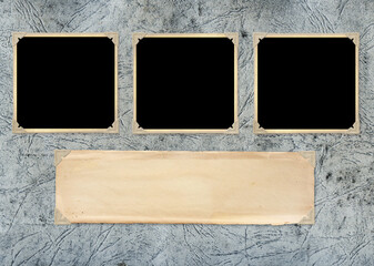 Three retro photos on cardboard photo album page