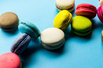 Macaron cookies, top view, colorful, tasty