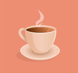 Beige cup of fresh coffee, tea on an isolated background. Design for logo, icon, banner, poster, postcard, cafe, restaurant. Flat vector illustration