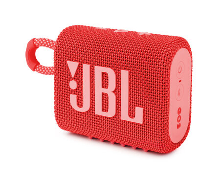 Red musical column JBL isolated on a white background