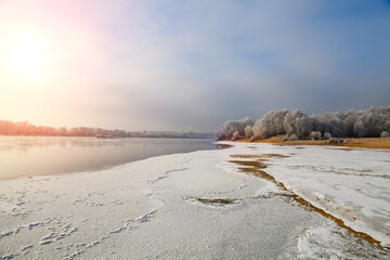 Sunny winter and river.