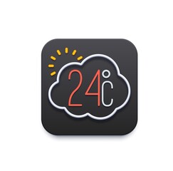 Climate and weather icon, app or mobile UI template, vector temperature forecast. Weather widget for phone screen or application interface and UX flat symbol with sun, cloud and temperature
