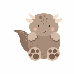 Cute baby dino in scandinavian style. Cartoon dinosaurs animal for kids cards, baby shower, t-shirt, birthday invitation, house interior. Bohemian childish vector illustration.