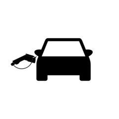 Electric Car and cord with plug icon isolated on white background