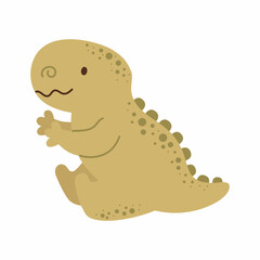 Cute baby dino in scandinavian style. Cartoon dinosaurs animal for kids cards, baby shower, t-shirt, birthday invitation, house interior. Bohemian childish vector illustration.