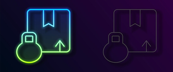 Glowing neon line Carton cardboard box icon isolated on black background. Box, package, parcel sign. Delivery and packaging. Vector