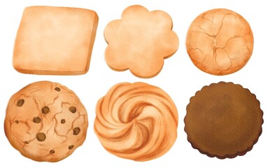 Cookies watercolor hand painted elements set