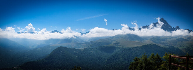 the peak of the monviso shrouded in clouds on a splendid August day. near crissolo, in piedmont