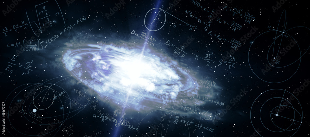 Aufkleber Creative space sky background with mathematical formulas. Landing page and cosmos concept.