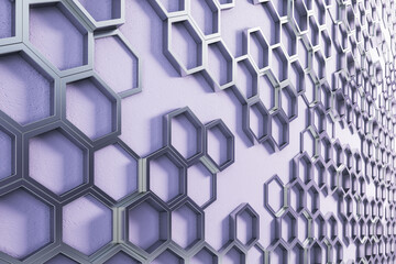 Abstract purple hexagonal background. Landing page concept. 3D Rendering.