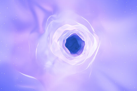 Abstract light blue cosmic hole on blurry background. Space and abstraction concept. 3D Rendering.