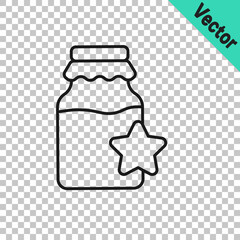 Black line Jar of honey icon isolated on transparent background. Food bank. Sweet natural food symbol. Vector