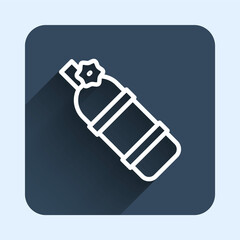 White line Aqualung icon isolated with long shadow background. Oxygen tank for diver. Diving equipment. Extreme sport. Diving underwater equipment. Blue square button. Vector