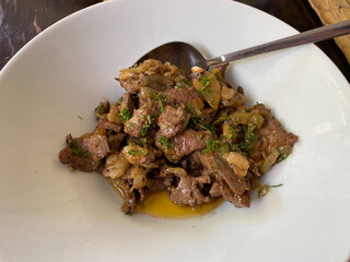 Grilled Liver with Onions served at Local Restaurant.