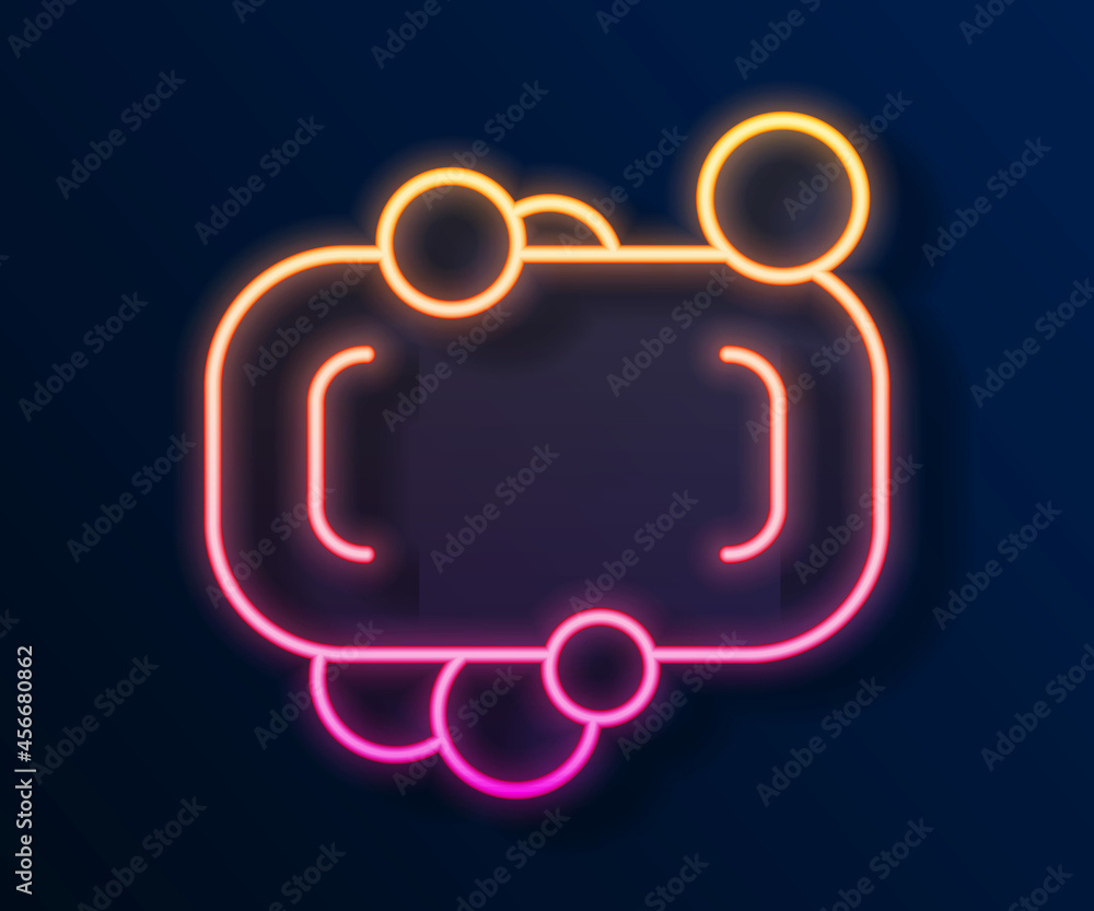 Poster glowing neon line bar of soap icon isolated on black background. soap bar with bubbles. vector