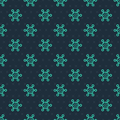 Fototapeta na wymiar Green line Bacteria icon isolated seamless pattern on blue background. Bacteria and germs, microorganism disease causing, cell cancer, microbe, virus, fungi. Vector
