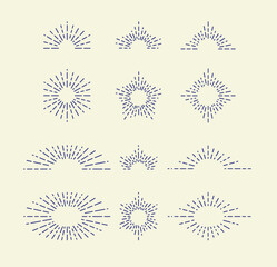 Set of Vintage Sunbursts in Different Shapes. Trendy Hand Drawn Retro Bursting Rays Design Elements. Hipster Vector illustration